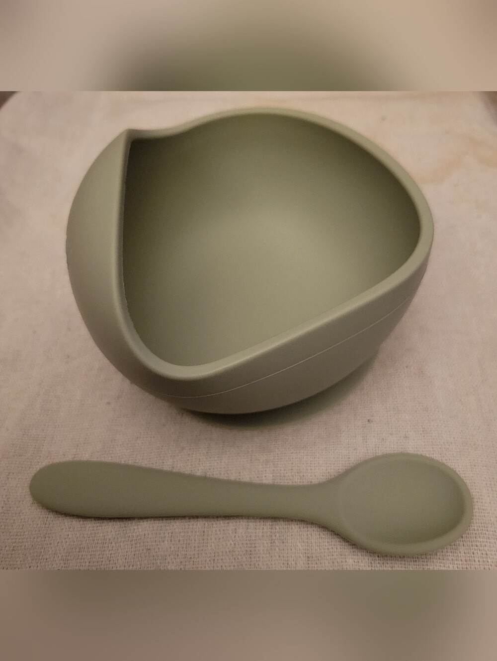 Silicone Feeding Bowl & Spoon Set - Sage Green. Perfect For Babies And Toddlers